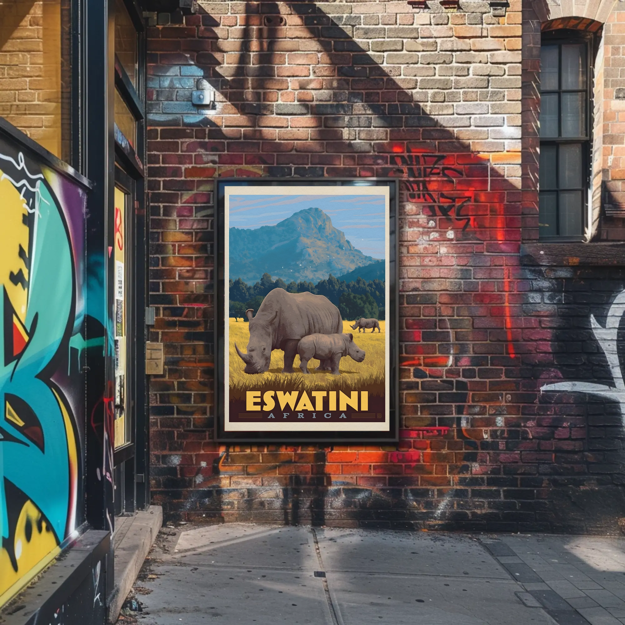 Eswatini Wildlife Safari Vintage Travel Poster