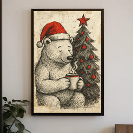 Festive Bear with Hot Cocoa Poster