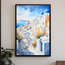 Santorini-Inspired Coastal Town Travel Poster
