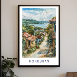 Scenic Honduran Village Watercolor Poster - Travel Poster PosterGoat