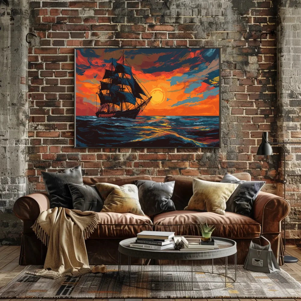 Majestic Sailing Ship at Sunset Art Poster
