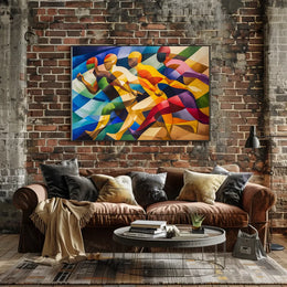 Dynamic Cubist Athletes in Motion Art Poster