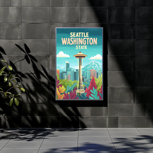 Seattle Washington State Vintage Style Poster