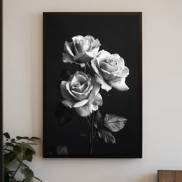 Elegant Black and White Rose Art Poster PosterGoat