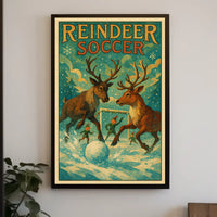 Reindeer Soccer: Whimsical Winter Fantasy Art Poster