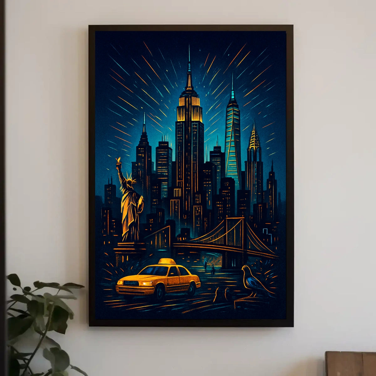 New York City Night Skyline Panorama Poster Modern Wall Art