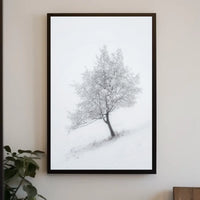 Winter Serenity: Minimalist Snowy Tree Artistic Poster