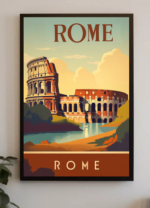Colosseum Vintage Travel Poster: Rome's Iconic Landmark Illustration
