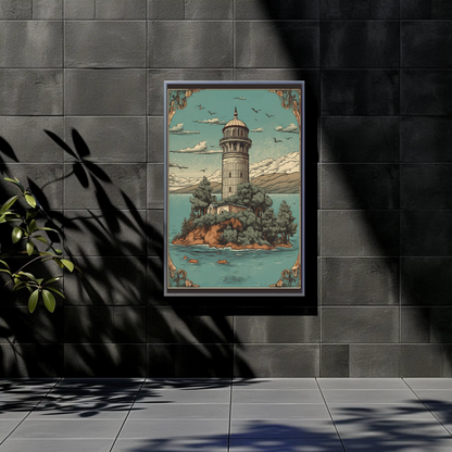 Lighthouse Island Retreat Vintage Travel Poster