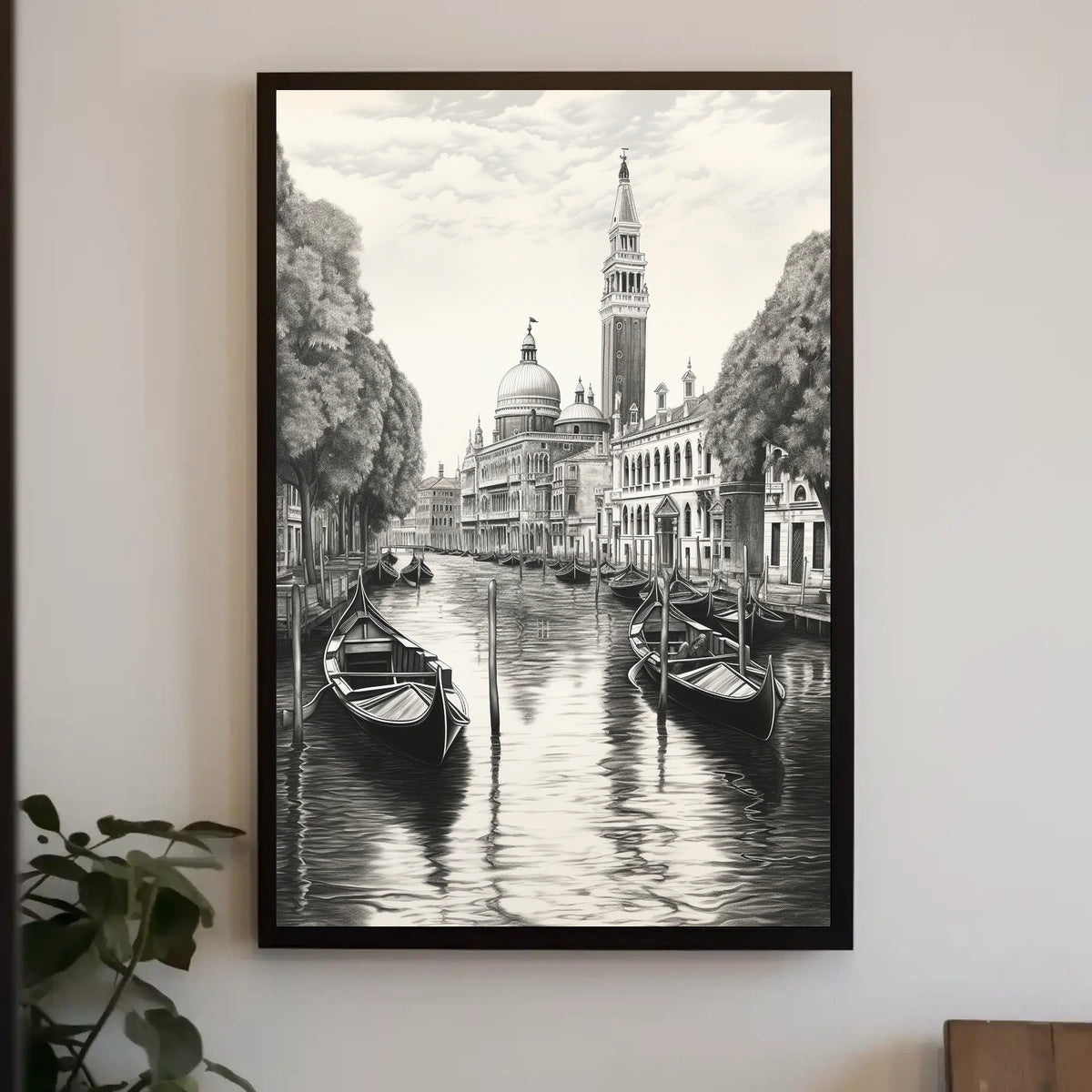 Venetian Canal Scene Vintage Drawing Travel Poster