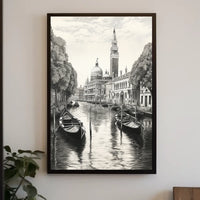 Venetian Canal Scene Vintage Drawing Travel Poster