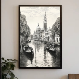 Venetian Canal Scene Vintage Drawing Travel Poster