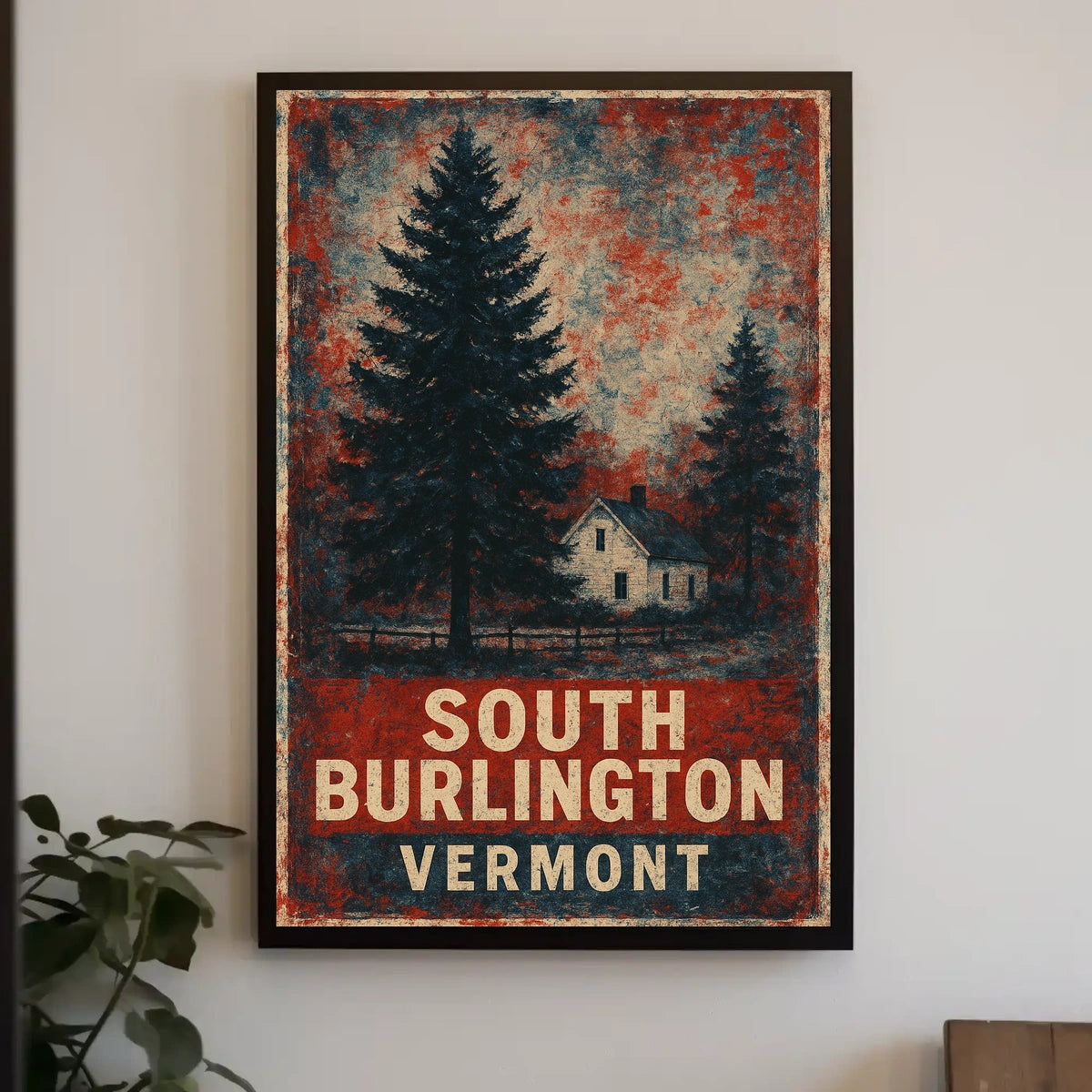 Cozy Vintage Vermont Rustic Folk Art Poster