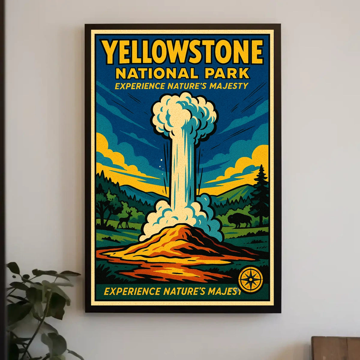 Yellowstone National Park Vintage Illustration Geyser Poster