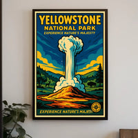 Yellowstone National Park Vintage Illustration Geyser Poster