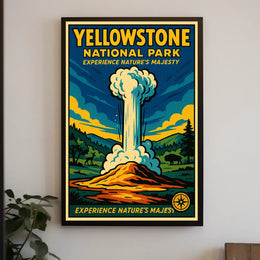 Yellowstone National Park Vintage Illustration Geyser Poster