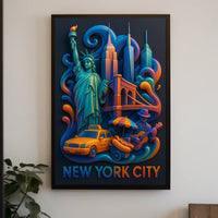 New York City Vibrant Landmarks Poster Modern Wall Art