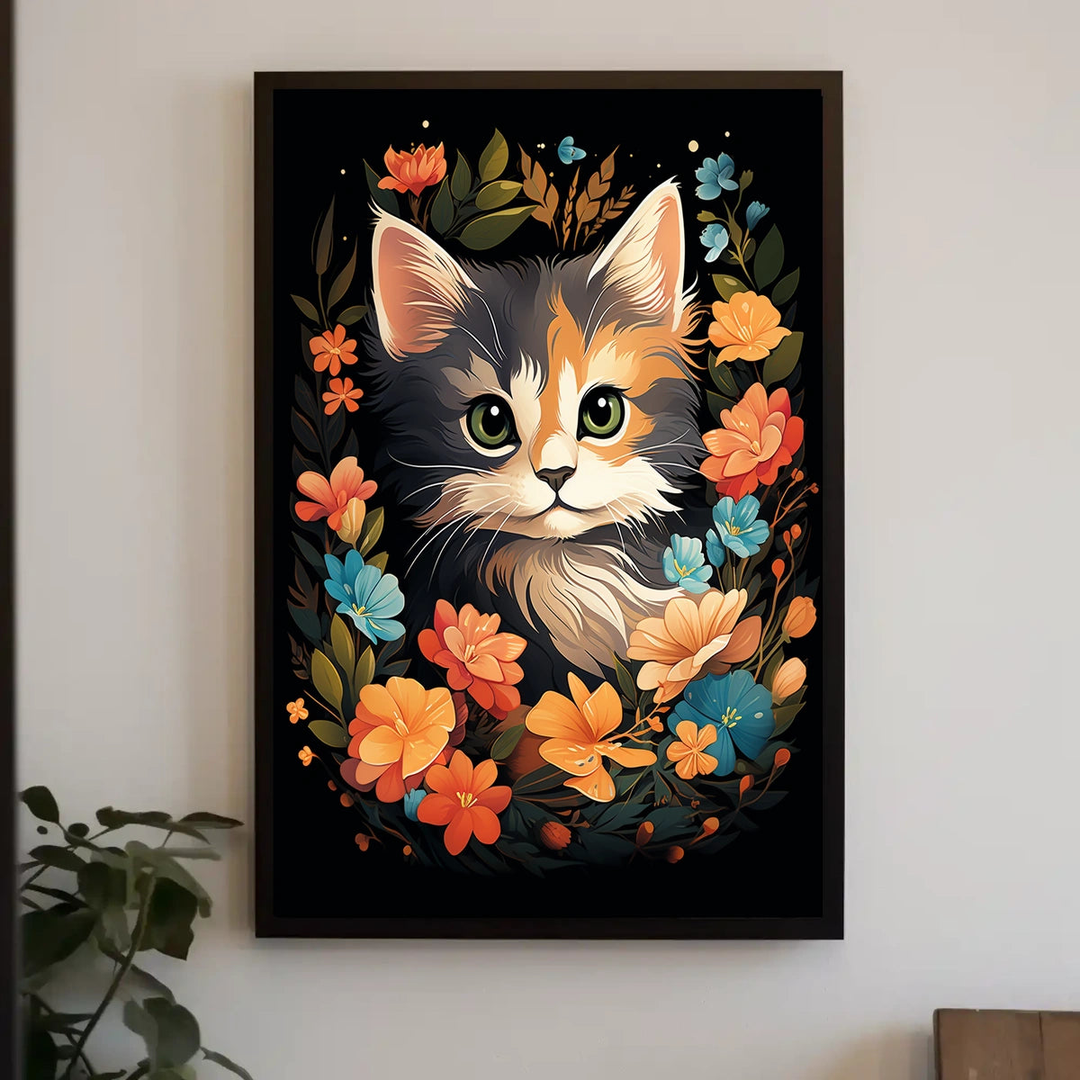 Charming Cat Amidst Vibrant Floral Wonderland Poster