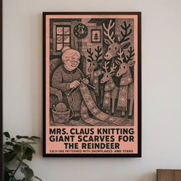 Mrs. Claus Knitting Giant Scarves Poster