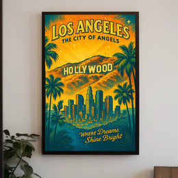 Los Angeles Vintage Hollywood Skyline Art Poster