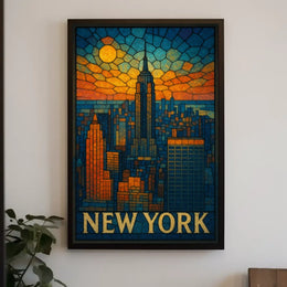 Digital Stained Glass NYC Poster Vibrant Modern Home Decor