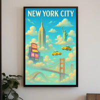 New York City Landmarks Skyline Poster Abstract Wall Art