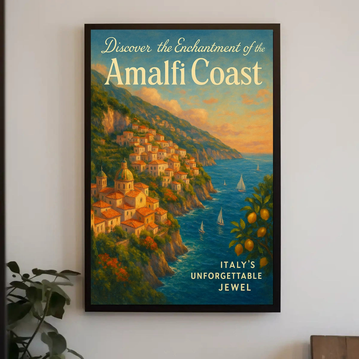 Amalfi Coast Vintage Travel Poster: Enchanting Seaside Escape