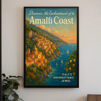 Amalfi Coast Vintage Travel Poster: Enchanting Seaside Escape