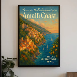 Amalfi Coast Vintage Travel Poster: Enchanting Seaside Escape