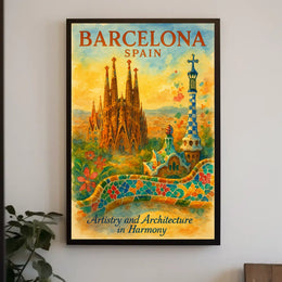 Barcelona Art Poster: Sagrada Família and Park Güell