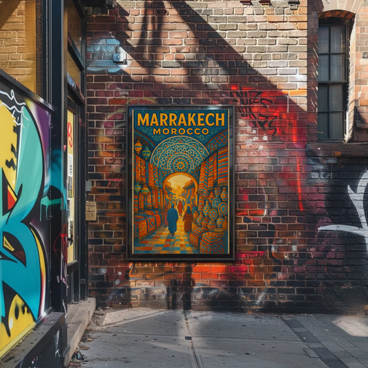 Marrakech Morocco Mosaic Market Scene Poster Poster