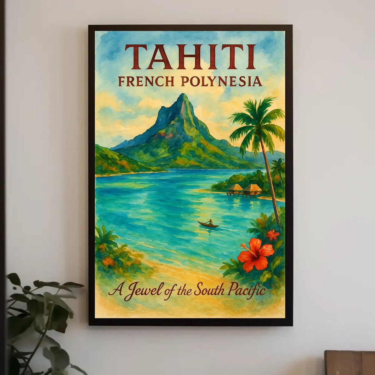 Tahiti Vintage Paradise Poster: Tropical Island Art Print