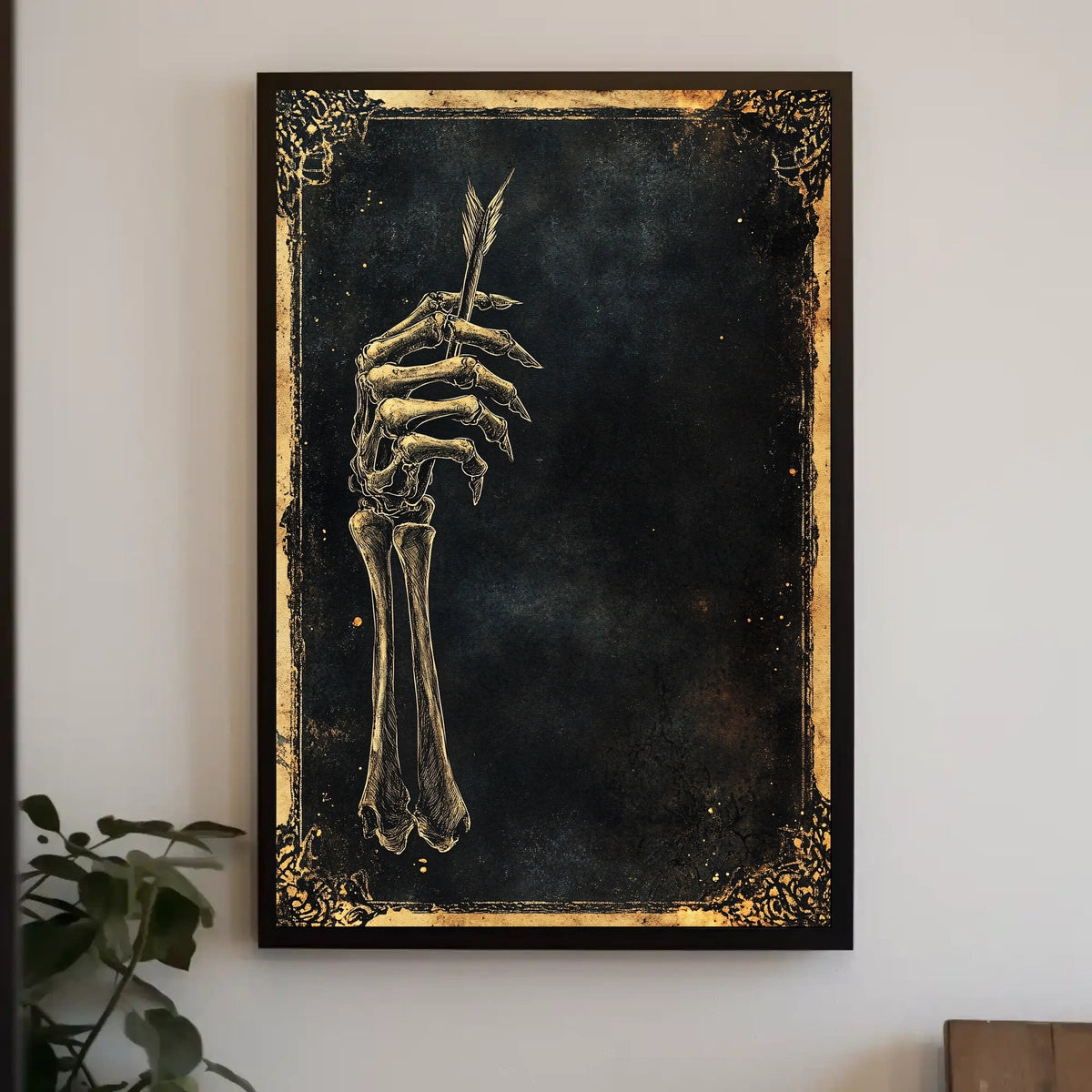 Eerie Skeletal Hand Holding Arrow Abstract, Artistic Poster