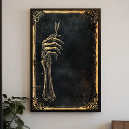 Eerie Skeletal Hand Holding Arrow Abstract, Artistic Poster