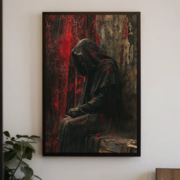 Mysterious Hooded Figure in Dark Fantasy Poster PosterGoat