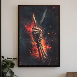 Skeletal Quill Flames Artistic Poster