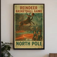 Reindeer Basketball Game at the North Pole Poster