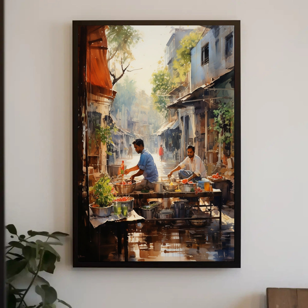 Vibrant Street Market Scene in Urban Locale Cultural Poster