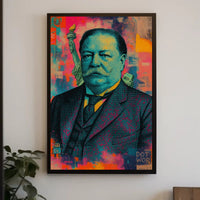 Stylized Pop Art Portrait with Liberty and Robot Elements Poster