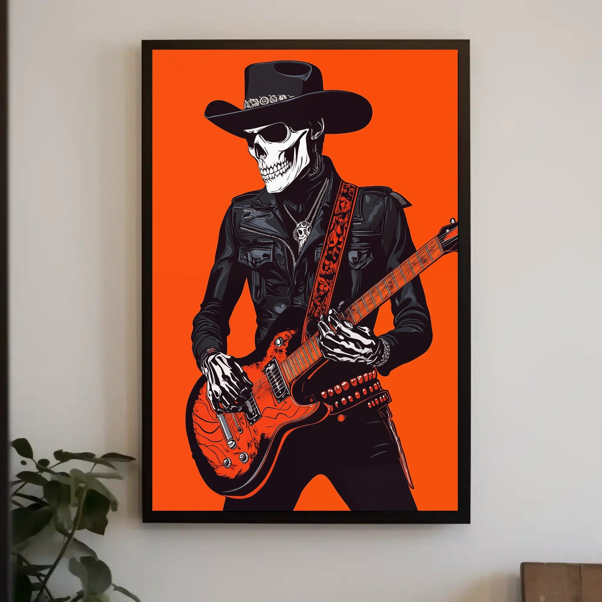 Skeletal Cowboy Illustration Rock Western Vibrant Poster
