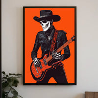 Skeletal Cowboy Illustration Rock Western Vibrant Poster