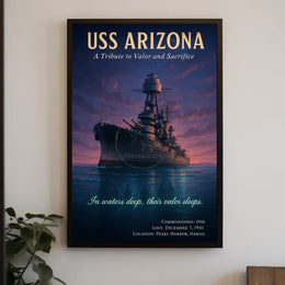 USS Arizona WWII Tribute: Valor Amidst Sunset - WWII Poster
