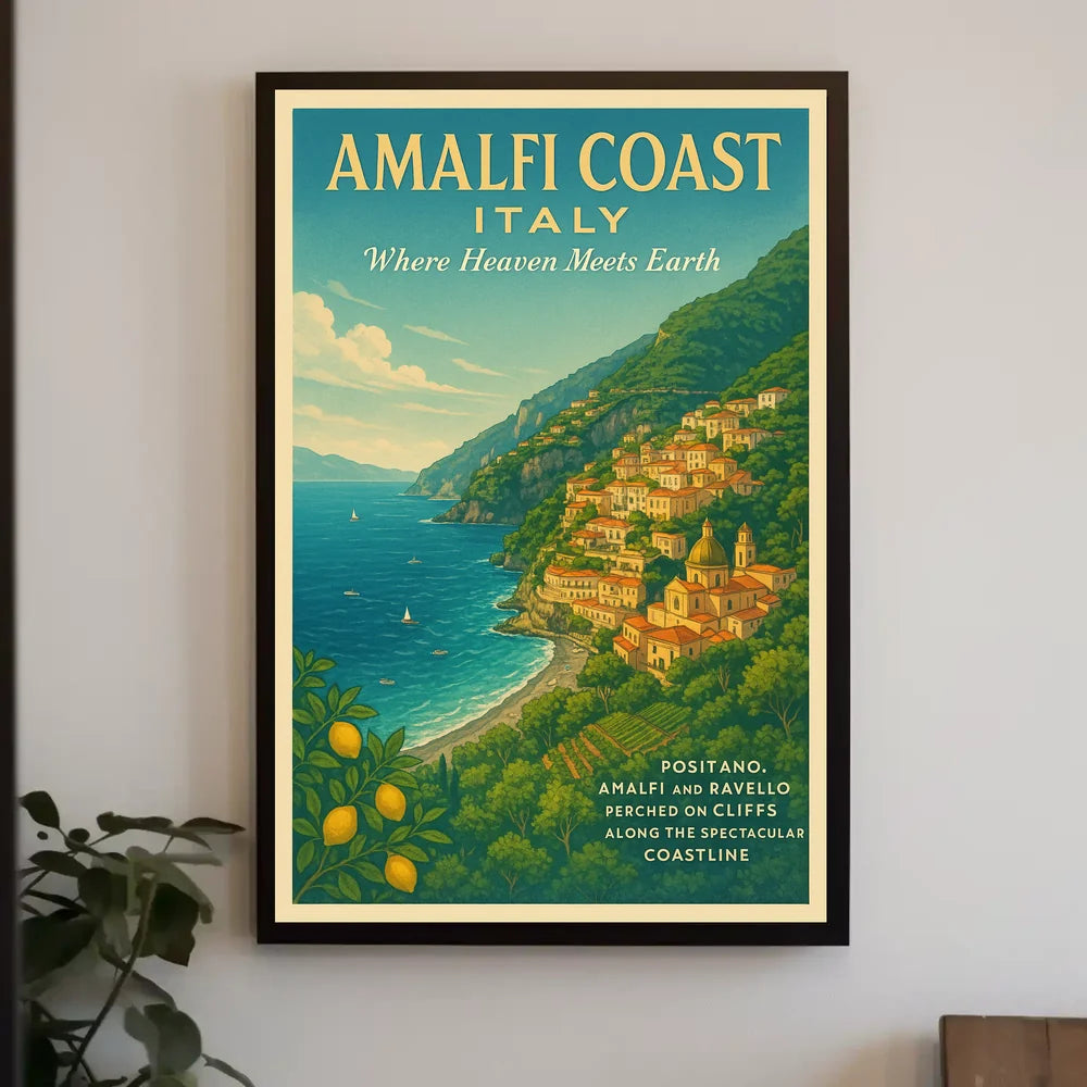 Amalfi Coast Travel Vintage Style Poster