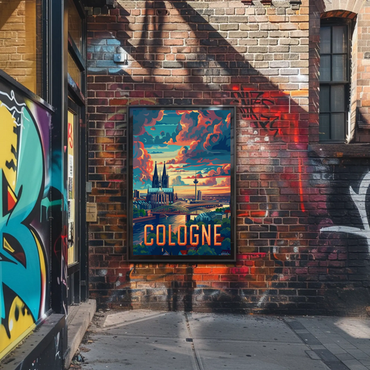 Cologne Skyline Sunset Clouds Spires Travel Poster