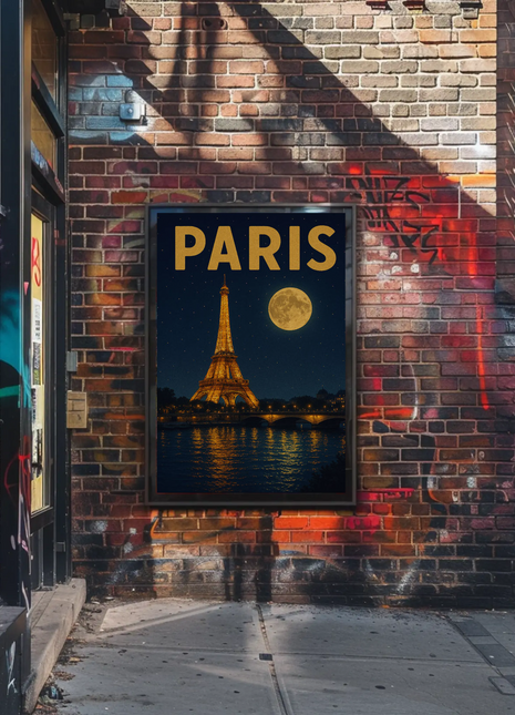 Eiffel Tower Paris by Moonlight Travel Poster
