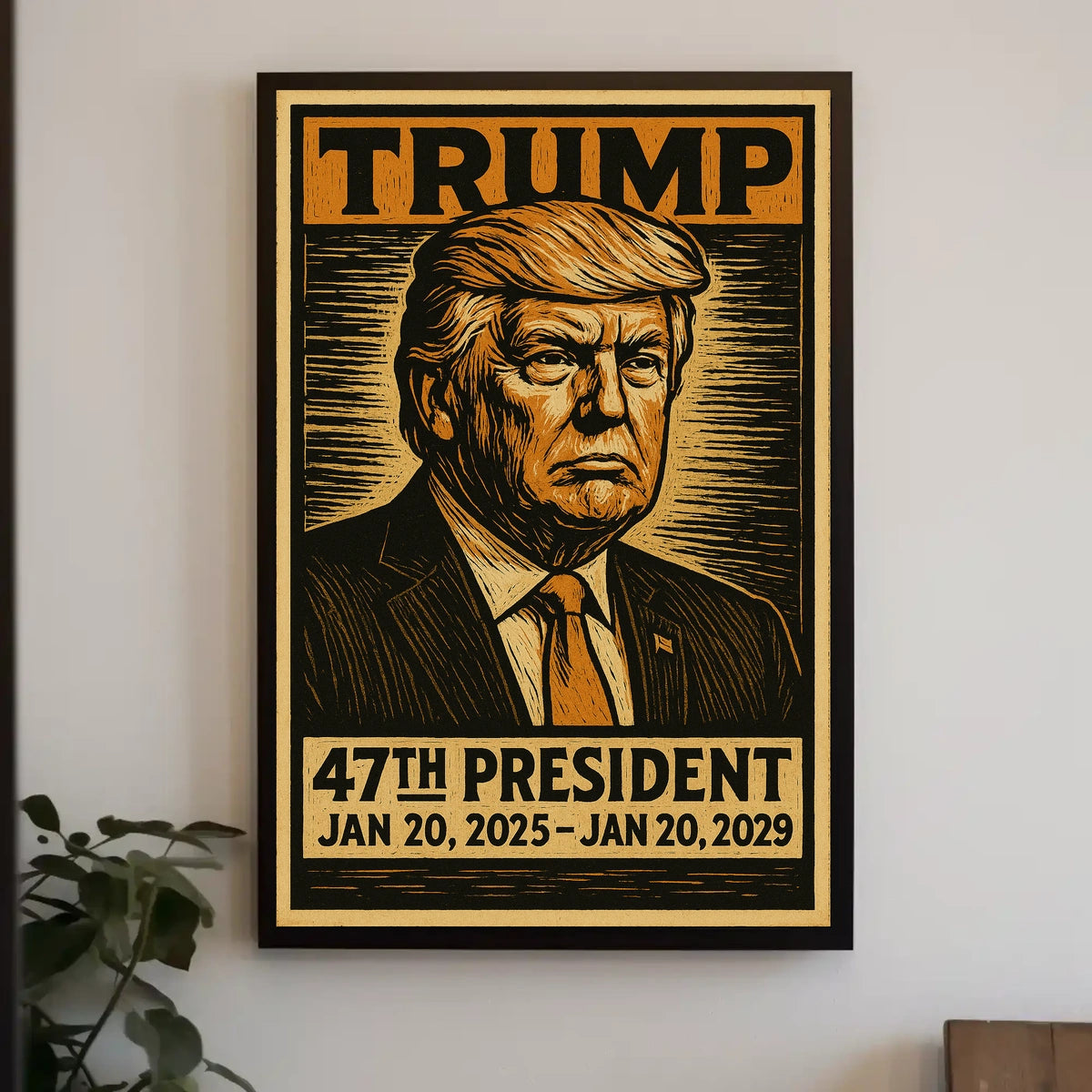 Determined Resolve Donald Trump Leadership Woodcut Vintage Style Patriotism Portrait Poster