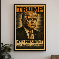 Determined Resolve Donald Trump Leadership Woodcut Vintage Style Patriotism Portrait Poster