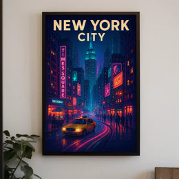 New York City Nightlife Neon Art Poster Abstract Wall Art