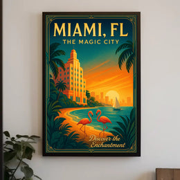 Miami Sunset Magic: Vintage Travel Art Poster