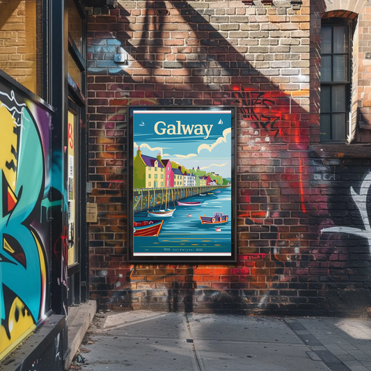 Colorful Waterfront Houses Galway Ireland Travel Poster